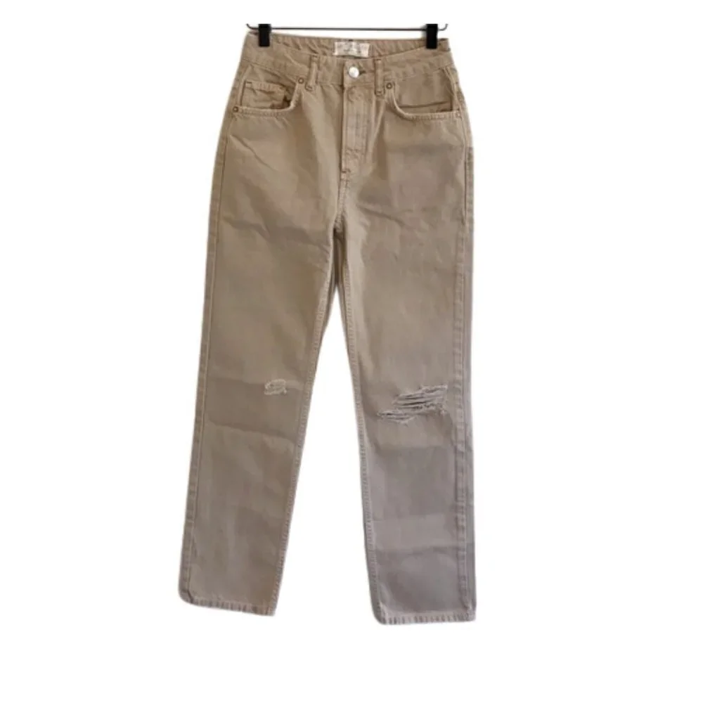 Free People Dakota Straight Leg Distressed Khaki Jeans, 25